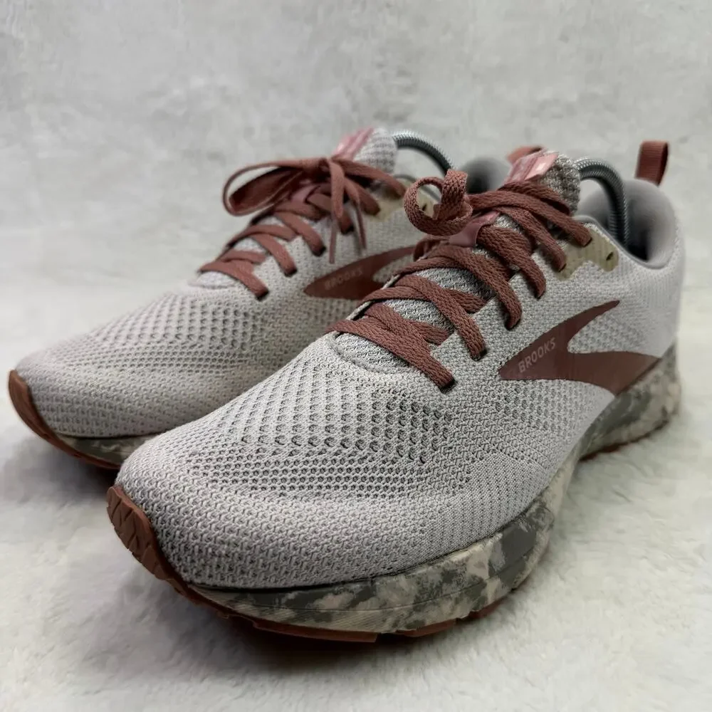 Brooks Revel 5 Womens Running Shoes Gray Rose Gold Size 11 Neutral Sneakers
